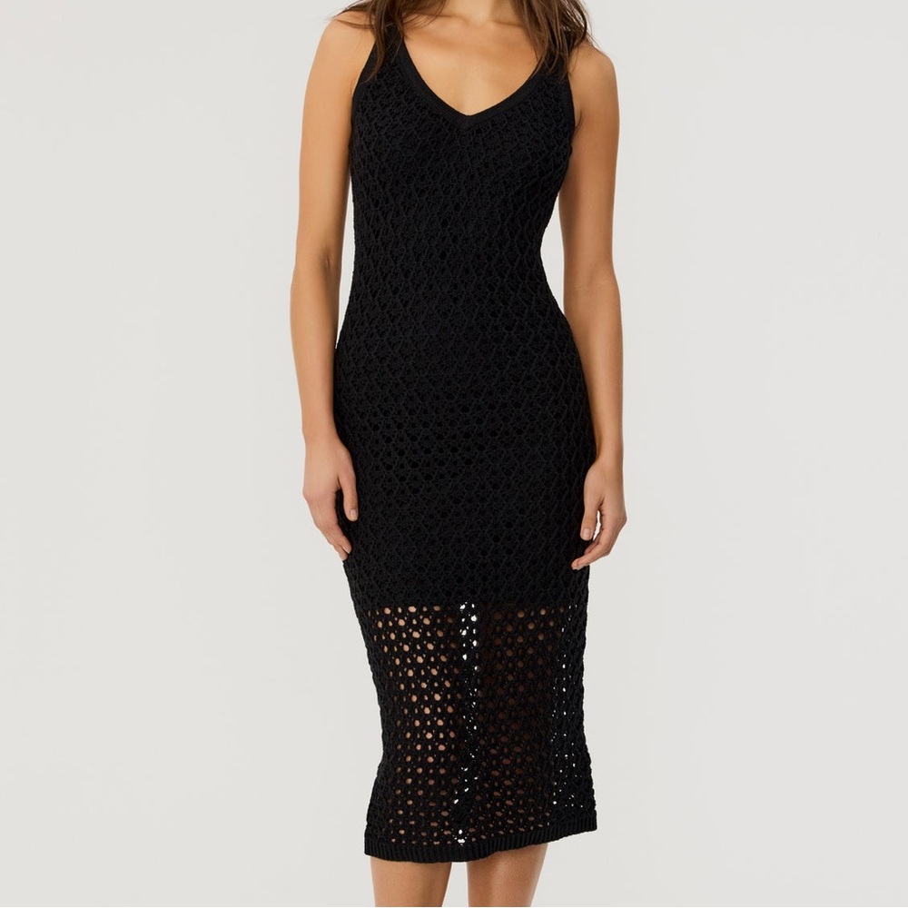 Toccin Kayla Crochet Midi Dress Black Knitted 100% Cotton Lining: Cotton/Spandex
